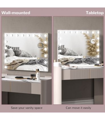HOMCOM Hollywood Vanity Mirror with Lights, 10X Magnifying, USB Port, White