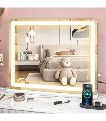 HOMCOM Vanity Mirror with Lights, 10X Magnifying, USB Charging Port, White