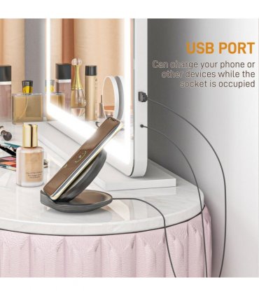 HOMCOM Vanity Mirror with Lights, 10X Magnifying, USB Charging Port, White