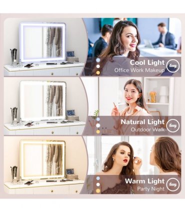 HOMCOM Vanity Mirror with Lights, 10X Magnifying, USB Charging Port, White