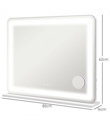 HOMCOM Vanity Mirror with Lights, 10X Magnifying, USB Charging Port, White