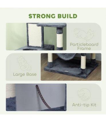 PawHut 206cm Cat Tree with Scratching Posts, Beds, Condos, Toys, Dark Grey