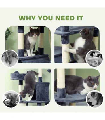 PawHut 206cm Cat Tree with Scratching Posts, Beds, Condos, Toys, Dark Grey