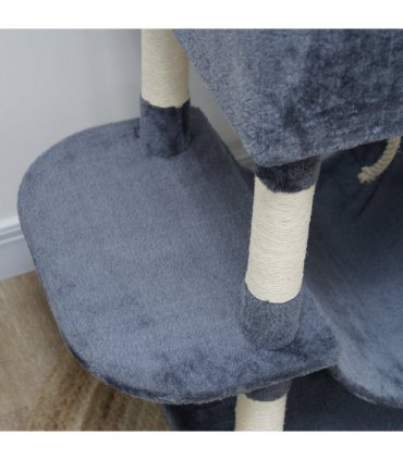 PawHut 206cm Cat Tree with Scratching Posts, Beds, Condos, Toys, Dark Grey