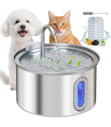 PawHut 2.5L Cat Water Fountain for Drinking Stainless Steel Ultra-Silent