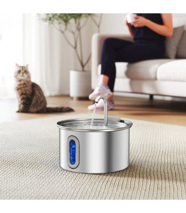 PawHut 2.5L Cat Water Fountain for Drinking Stainless Steel Ultra-Silent