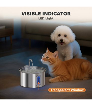 PawHut 2.5L Cat Water Fountain for Drinking Stainless Steel Ultra-Silent