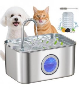 PawHut 3.2L Cat Water Fountain for Drinking Stainless Steel Ultra-Silent