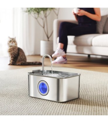 PawHut 3.2L Cat Water Fountain for Drinking Stainless Steel Ultra-Silent