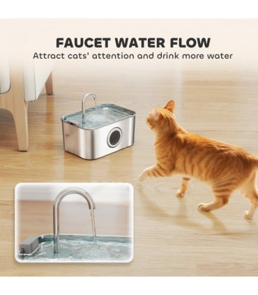 PawHut 3.2L Cat Water Fountain for Drinking Stainless Steel Ultra-Silent