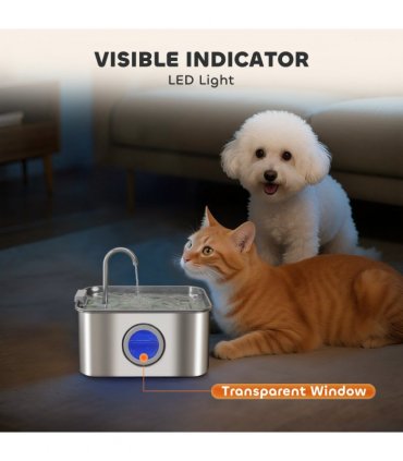 PawHut 3.2L Cat Water Fountain for Drinking Stainless Steel Ultra-Silent