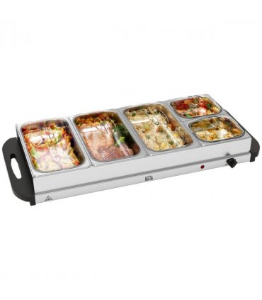 HOMCOM Electric Food Warmer 5 Tray, 9.2L Buffet Server with Lids, Silver