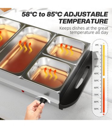 HOMCOM Electric Food Warmer 5 Tray, 9.2L Buffet Server with Lids, Silver