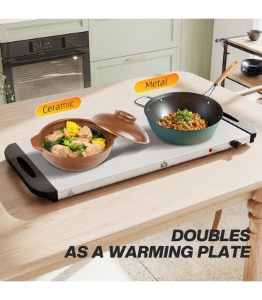 HOMCOM Electric Food Warmer 5 Tray, 9.2L Buffet Server with Lids, Silver