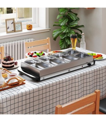 HOMCOM Electric Food Warmer 5 Tray, 9.2L Buffet Server with Lids, Silver