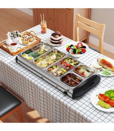 HOMCOM Electric Food Warmer 5 Tray, 9.2L Buffet Server with Lids, Silver
