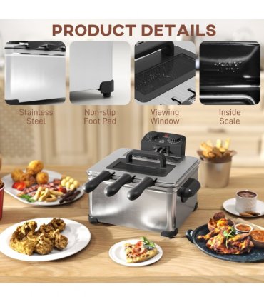 HOMCOM 5L Deep Fryer with Removable Oil Basket and Viewing Window, 2000W