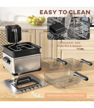 HOMCOM 5L Deep Fryer with Removable Oil Basket and Viewing Window, 2000W