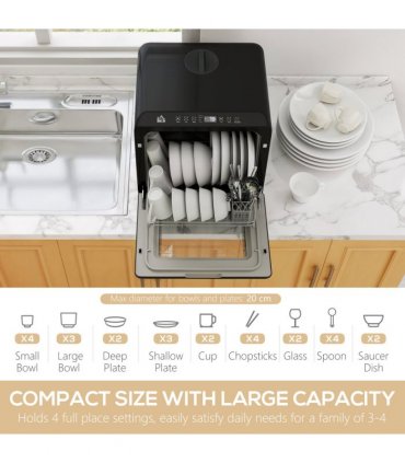 HOMCOM Countertop Dishwasher with Dual Water Supply and 6 Programs, Black