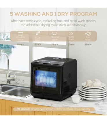 HOMCOM Countertop Dishwasher with Dual Water Supply and 6 Programs, Black