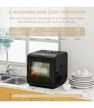 HOMCOM Countertop Dishwasher with Dual Water Supply and 6 Programs, Black