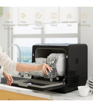 HOMCOM Countertop Dishwasher with Dual Water Supply and 6 Programs, Black