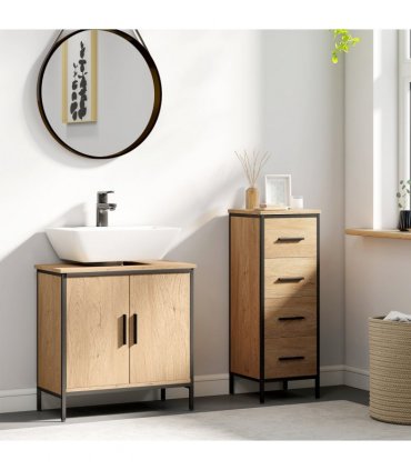 HOMCOM Under Sink Cabinet with Doors for Basin without or with Pedestal Oak