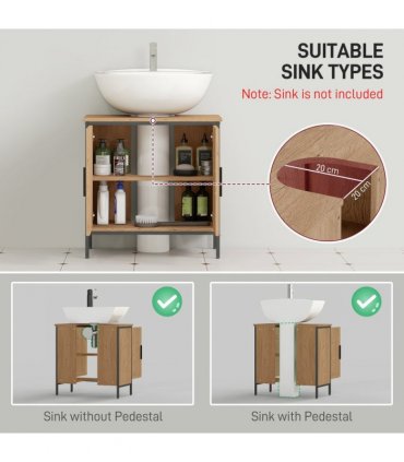 HOMCOM Under Sink Cabinet with Doors for Basin without or with Pedestal Oak