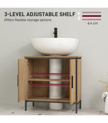HOMCOM Under Sink Cabinet with Doors for Basin without or with Pedestal Oak