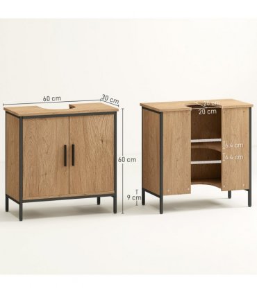 HOMCOM Under Sink Cabinet with Doors for Basin without or with Pedestal Oak
