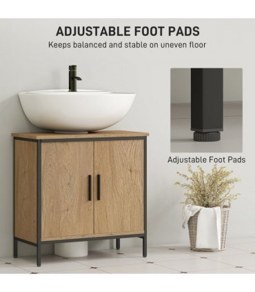 HOMCOM Under Sink Cabinet with Doors for Basin without or with Pedestal Oak