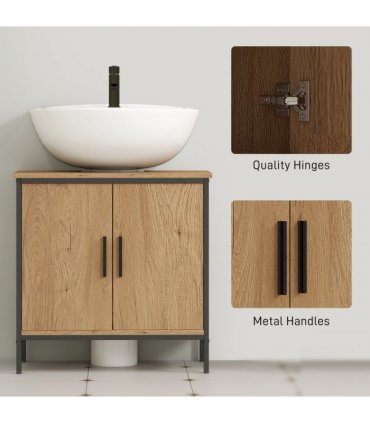 HOMCOM Under Sink Cabinet with Doors for Basin without or with Pedestal Oak