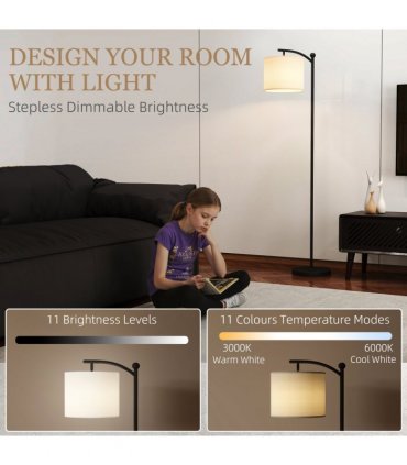 HOMCOM LED Floor Lamp with Dimmable Colours Temperature & Brightness, Black