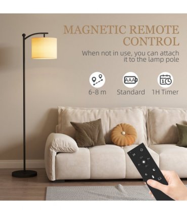 HOMCOM LED Floor Lamp with Dimmable Colours Temperature & Brightness, Black