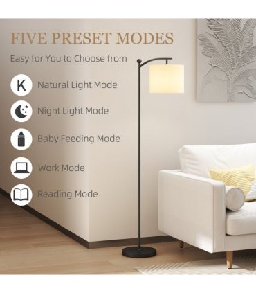HOMCOM LED Floor Lamp with Dimmable Colours Temperature & Brightness, Black