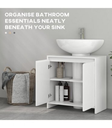 HOMCOM Freestanding Under Sink Cabinet with 2 Doors and Shelf, White