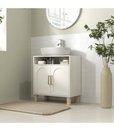 HOMCOM Under Sink Bathroom Cabinet for Basin without Pedestal, Cream White