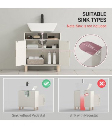 HOMCOM Under Sink Bathroom Cabinet for Basin without Pedestal, Cream White