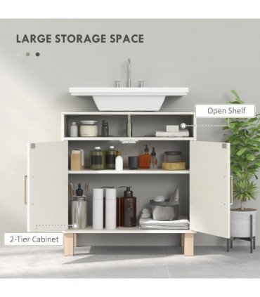 HOMCOM Under Sink Bathroom Cabinet for Basin without Pedestal, Cream White