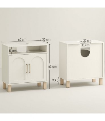 HOMCOM Under Sink Bathroom Cabinet for Basin without Pedestal, Cream White