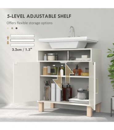 HOMCOM Under Sink Bathroom Cabinet for Basin without Pedestal, Cream White