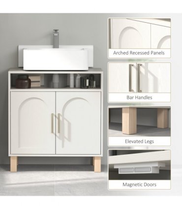 HOMCOM Under Sink Bathroom Cabinet for Basin without Pedestal, Cream White