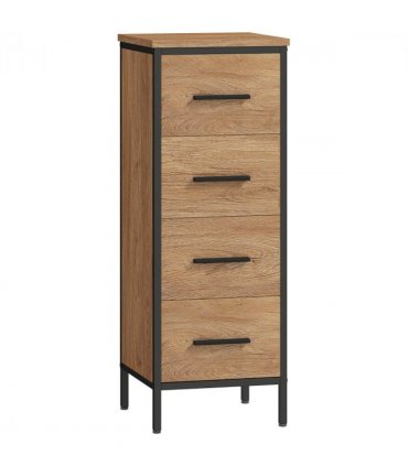 HOMCOM Narrow Bathroom Storage Cabinet with 4 Drawers for Small Spaces, Oak