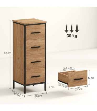 HOMCOM Narrow Bathroom Storage Cabinet with 4 Drawers for Small Spaces, Oak