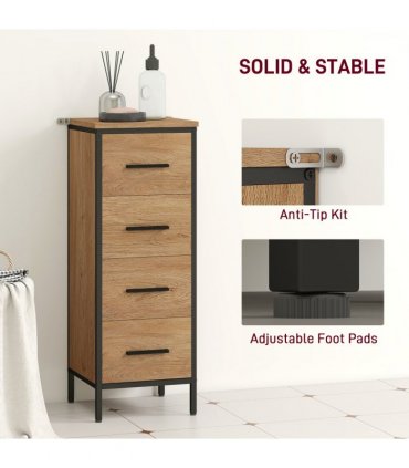 HOMCOM Narrow Bathroom Storage Cabinet with 4 Drawers for Small Spaces, Oak