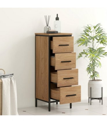 HOMCOM Narrow Bathroom Storage Cabinet with 4 Drawers for Small Spaces, Oak