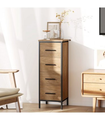 HOMCOM Narrow Bathroom Storage Cabinet with 4 Drawers for Small Spaces, Oak