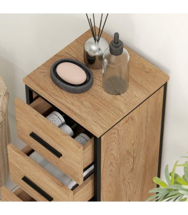 HOMCOM Narrow Bathroom Storage Cabinet with 4 Drawers for Small Spaces, Oak