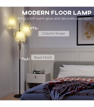 HOMCOM 3-Light Floor Lamp, 165 cm Tall Standing Lamp with Foot Switch