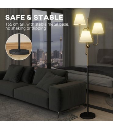 HOMCOM 3-Light Floor Lamp, 165 cm Tall Standing Lamp with Foot Switch